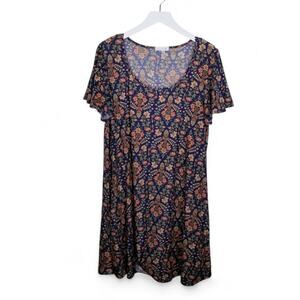 Nine Britton Nelcy Dress Scoop Neck Dark Floral Side Pockets Made In USA - 2XL